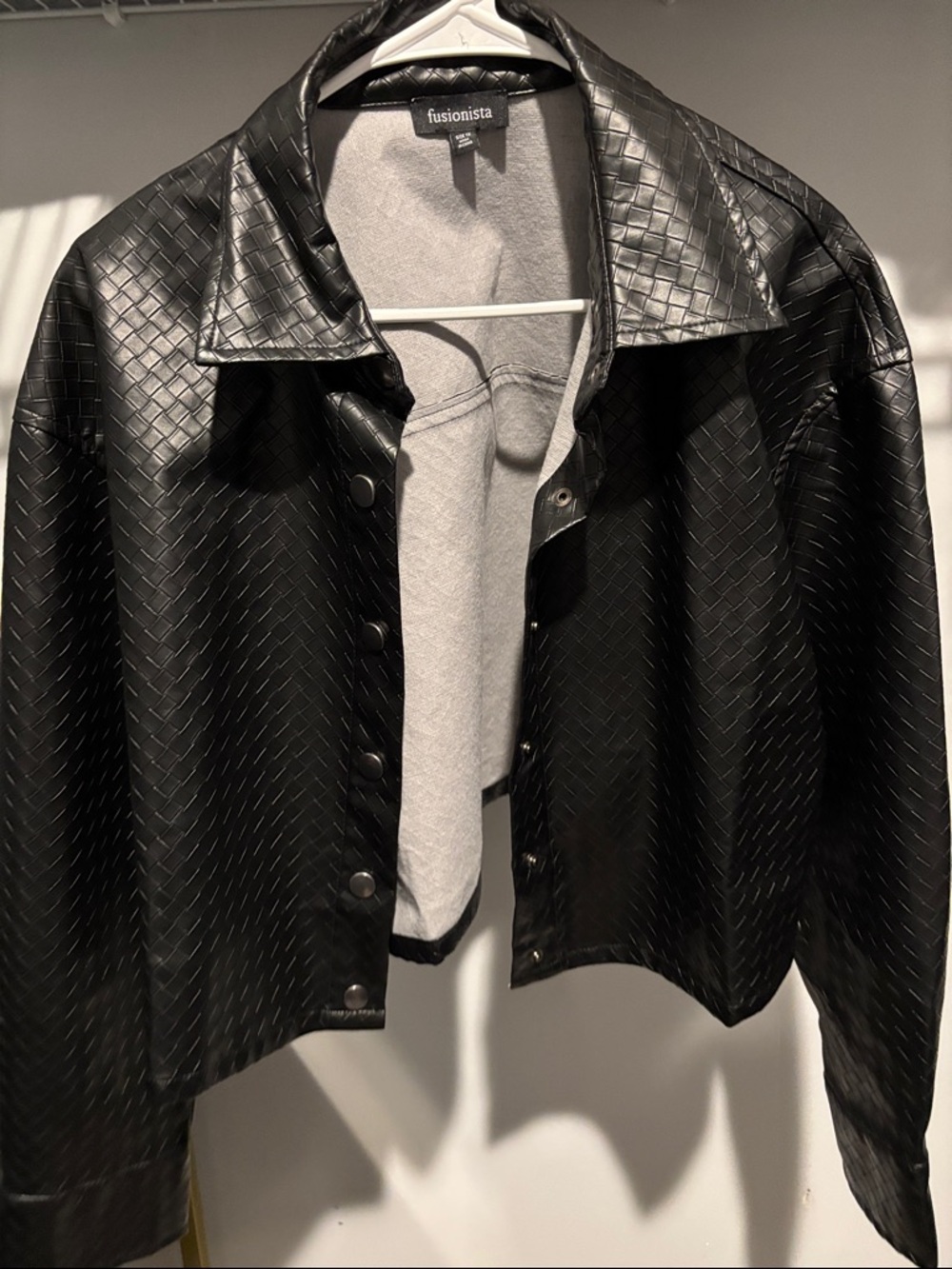 Fusionista Black Faux Leather Textured Jacket